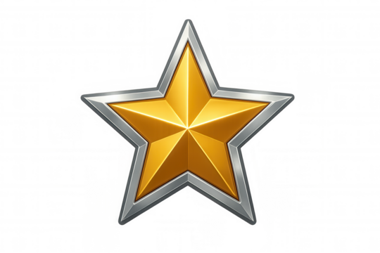 Metallic golden star featuring silver trim, symbolizing success and recognition against clear backdrop - Powered by Adobe