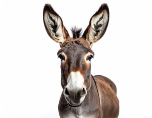 Fototapeta premium Curious Donkey Portrait: A Close-Up Study in Warm Browns