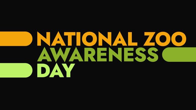 National Zoo Awareness Day colorful motion graphics seamlessly loopable text animation on a white or black background for wishing and celebrating national zoo awareness day
