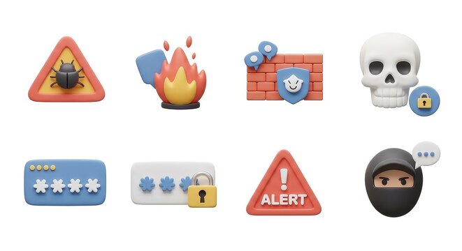 Cybersecurity Threats: A Collection of Playful 3D Icons