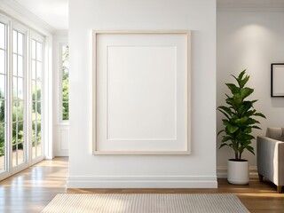 Modern Empty Picture Frame in Bright Living Room Interior