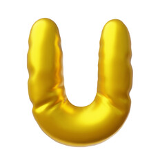 English alphabet uppercase letter U from golden foil air inflated balloon, 3D vector render font type symbol air figure