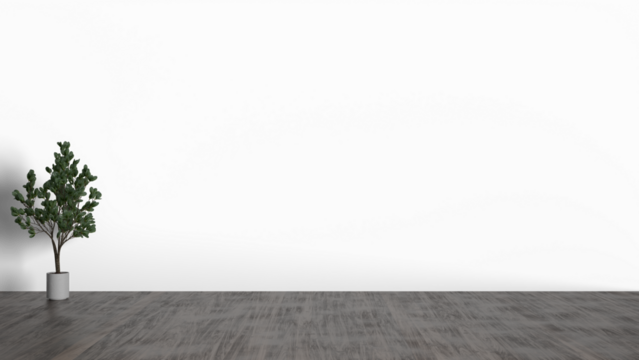 3D Render a plant in a vase on a wooden floor