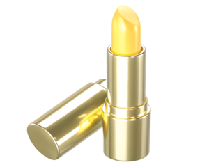 Golden lipstick tube with yellow shade isolated on a transparent background