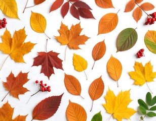Obraz premium Autumn leaves arranged on a white background