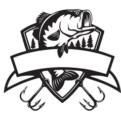 Bass Fish and Hooks Badge