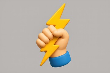Powerful Hand Gripping Yellow Lightning Bolt: 3D Cartoon Style