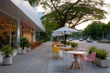 Fototapeta premium modern stylish caf located on bustling street designed without presence of people