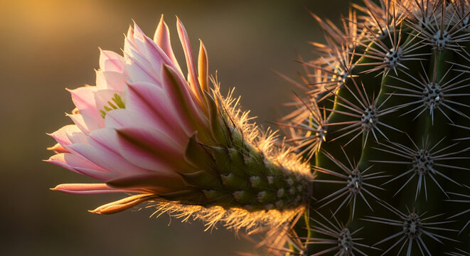 Blooming Mandacaru Cactus Close-Up in Brazilian Backlands
