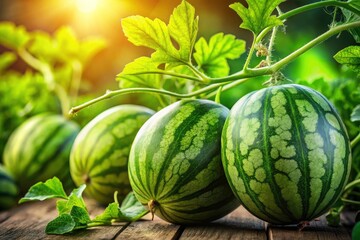 Organic watermelon plant images: High-resolution stock photos capturing the growth stages of healthy vines.