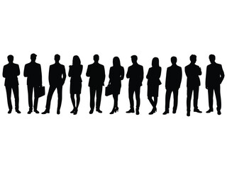 A group of diverse business people represented by black silhouettes standing together