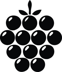 Stylized black blackberry silhouette with glossy spheres and leafy stem simple vector graphic for fruit design