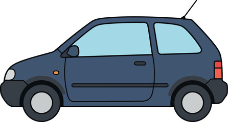 Compact blue hatchback car illustration