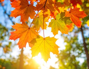 Fototapeta premium Autumn leaves bathed in sunlight (1)