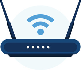 WiFi router device, wireless internet connection, home network equipment, signal transmission, digital communication, high speed broadband, flat design, modern technology vector illustration