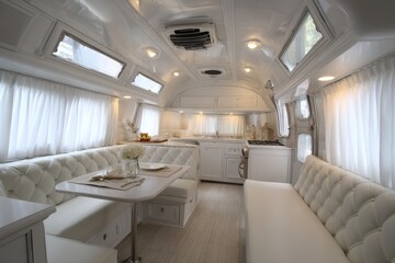 Inside Rv. Interior Dining Room with Kitchen Design in White