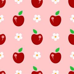 Cartoon red apple seamless pattern