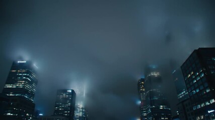 Night city skyline background with fog and skyscrapers urban cityscape view - Powered by Adobe