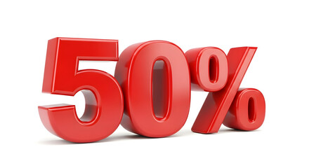 Bold Red 50 Percent Discount Sign Isolated on White for Sale Promotion