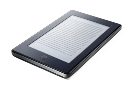 Modern e reader displaying text on a dark background