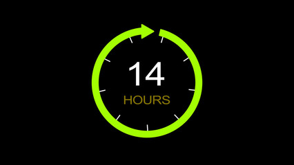 14 hour service working concept icon illustration. Day support Clock , timer (time passage , waiting time. on a black background and creating a stunning illustration.4k illustration	