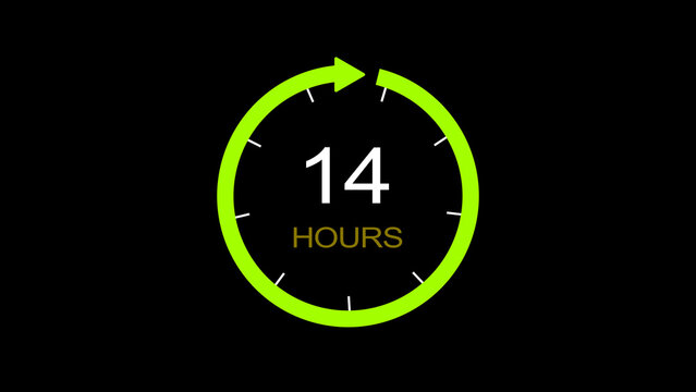 14 hour service working concept icon illustration. Day support Clock , timer (time passage , waiting time. on a black background and creating a stunning illustration.4k illustration	