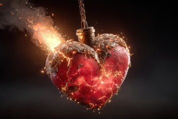 Love Bomb. 3D Heart-Shaped Bomb with Blazing Fuse for Valentine's Day Celebration