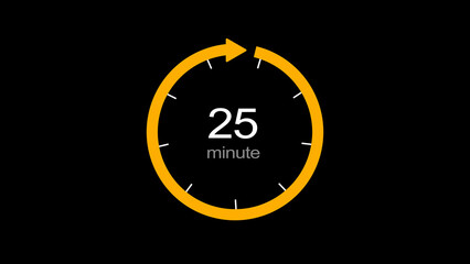 25 minutes isolated arrow clock illustration on white background.
