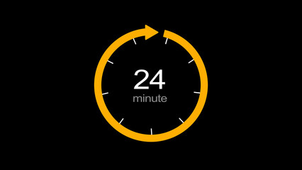 Fototapeta premium 24 minutes isolated arrow clock illustration on white background.