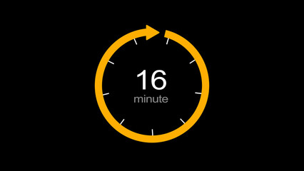16 minutes isolated arrow clock illustration on white background.
