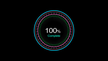 A circle illustration and 100% percent number illustration . on a black background. and 4k illustration.	
