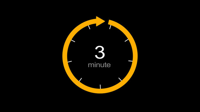 3 minutes isolated arrow clock illustration on white background.