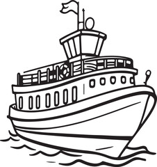 Obraz premium Black and White Line Art of a Ship with Nautical Details