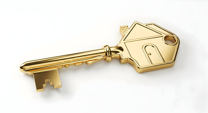  Golden House Key with Home-Shaped Bow, Real Estate and Property Concept