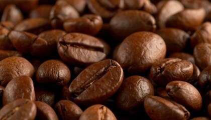 Fototapeta premium Rich Brown Roasted Coffee Beans Close Up Texture
