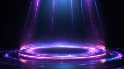 Oval Portal. High-Coloured Showcase with Glowing Circle and Sparking Particles