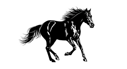 Black and white running horse illustration