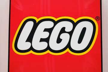 Obraz premium LEGO plastic construction toys brand logo on the exterior of a store