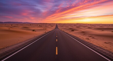 Naklejka premium Sunset Desert Road Landscape