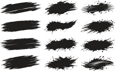 Set of black paint, ink brush strokes, lines. vector abstract set with paint brush grunge texture on white background. Paintbrush strokes and ink smear stains