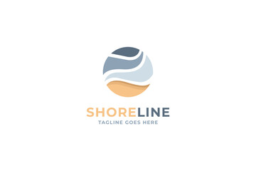 Beach sand and sea wave logo design for holiday, coastal, resort. vector inspiration.