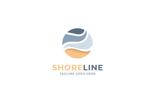 Beach sand and sea wave logo design for holiday, coastal, resort. vector inspiration.