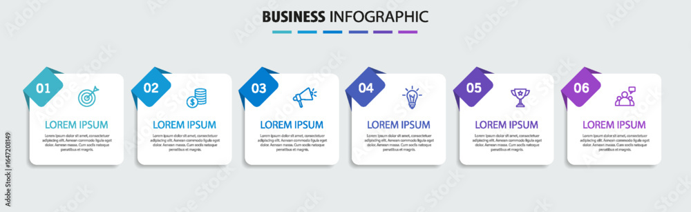 Wall mural infographic design business template with 6 options, steps. can be used for workflow layout, diagram
