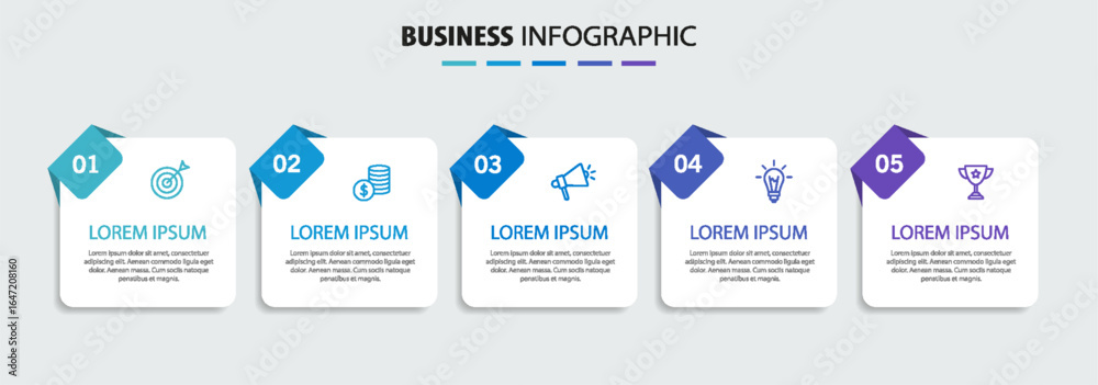 Wall mural business infographic template with 5 options or steps. can be used for workflow layout, diagram, ann