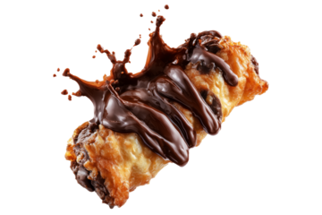 Deep-fried moro bar pastry stuffed with chocolate chunks and covered in melted chocolate, isolated on white transparent background, concept of New Zealand sweet dessert