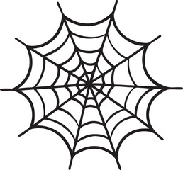 Simple black and white illustration of a spider web, perfect for Halloween decorations, graphic design, or thematic projects. A classic symbol.