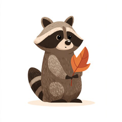 vector raccoon holding leaf