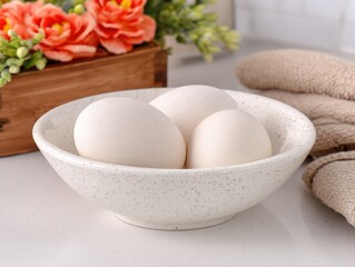 White speckled ceramic bowl with eggs
