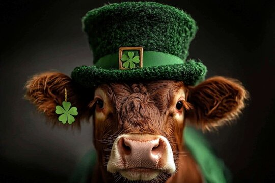 Unique St. Patrick's Day representation featuring a cow as a leprechaun