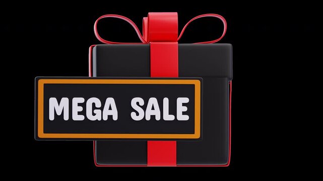 Gift box with mega sale sign 3d animation